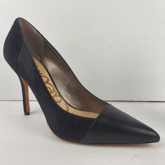 Sam Edelman Desiree Calf  Hair Black Leather Pointed Toe Pumps, Women's Size 9 M - Picture 3 of 12